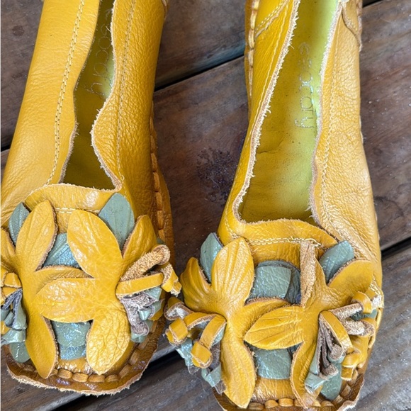 Shoes - Yellow Leather Floral Women’s Flats esocofy brand